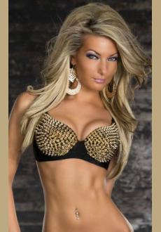 Disco Party Metallic Punk Rivets Dance Bra Gold