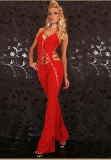 Red Halterneck Push-Up Jumpsuit