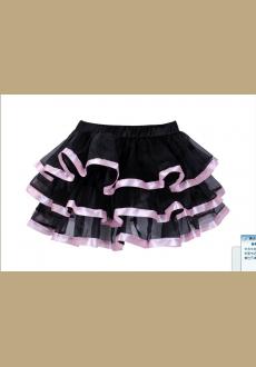 Black Tulle Mini Skirts With Layers and Pink Edging