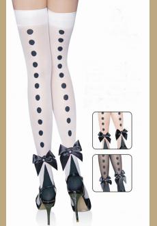 white Nylon polka Dot bow thigh high stockings