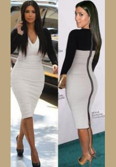 Sexy White Black Bodycon Dress Cocktail Celebrity Kim Kardashian Style 