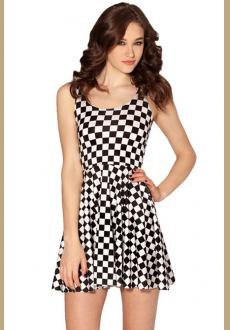 Stylish Chessboard Skater Dress
