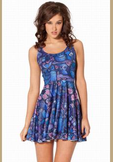 Cheap Sexy Midnight Owl Skater Dress