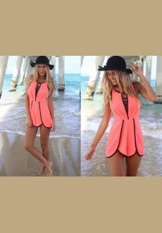 Women's Sleeveless Sexy Hollow Out Loose Lace-Up Casual Jumpsuit 