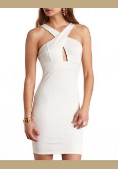 Rose Embossed X-Front Bodycon Dress