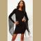 New Womens Wholesale Club Street Cotton Long Sleeve Round Neck Fringe High Waist Short Bodycon Dress