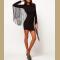 New Womens Wholesale Club Street Cotton Long Sleeve Round Neck Fringe High Waist Short Bodycon Dress