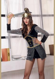 Gray Patchwork Stripes Warrior Costume