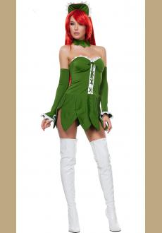 Green and White Strapless Halloween Costume with Big Flower Hemline