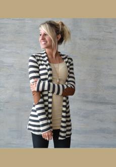 Black and White Striped Long Sleeve Cardigan