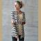Black and White Striped Long Sleeve Cardigan
