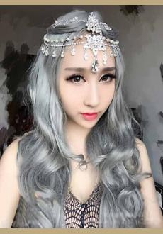 Womens Fashion Princess Gray Long Wave Curly Cosplay Wig