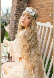 Womens Fashion Princess Light Golden Long Wave Curly Cosplay Wig