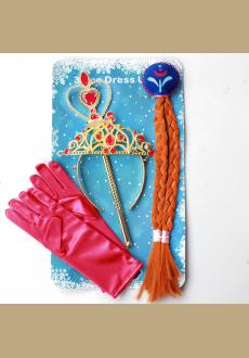 4Pcs  Anna Princess Crown Hair Piece Wand Gloves Wigs Party Cosplay