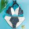 Striped Splicing Halter Bikini Set