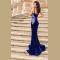 Evening gown of velvet and lace mermaid blue