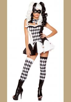Deluxe Harlequin Burlesque Black White Checker Halloween Costume
