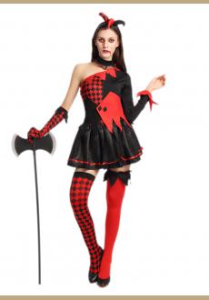 black and red quee heart zombie costume,it comes with headwear,dress,gloves.the legwarmer is not include.