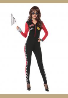 sexy red race girl jumpsuit,accessory:gloves