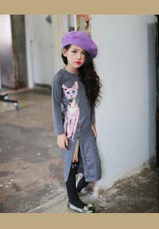 Spring autumn girls sexy kitten longs sleeve children dress 