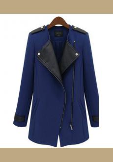 Stylish Lapel Collar PU Leather Splicing Long Sleeves Trench Coats Outerwear