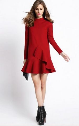Red High Neck Ruffle...