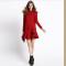 Red High Neck Ruffle Long Sleeve Flounce Hem Dress