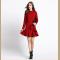 Red High Neck Ruffle Long Sleeve Flounce Hem Dress