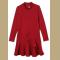 Red High Neck Ruffle Long Sleeve Flounce Hem Dress