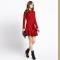 Red High Neck Ruffle Long Sleeve Flounce Hem Dress