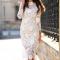 White Three Quarter Length Sleeve Lace Sheath Dress