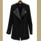 Black Zipper Fastening Long Sleeves Lapel Trench Coat Outerwear