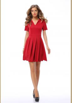 Red Scalloped Hem Zipper Closure Dress