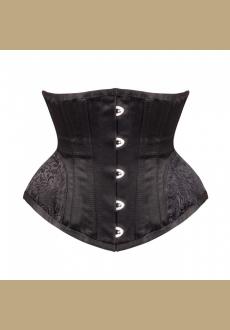 Black Underbust with Contrast Brocade Hip Panel and Curved Hem