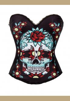 Sugar Skull Corset Top Multi Colour With Skull & Flowers 