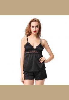 Women 2 Piece Short Lace Satin Cami Pajamas Sets Sleepwear