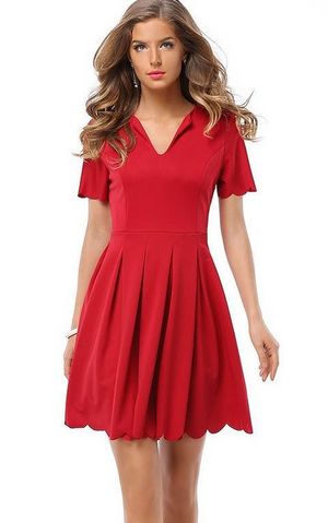 Red Scalloped Hem Zi...