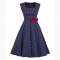 Blue White Polka Dot With Red Bow Sleeveless Tank Dress Ball Gown