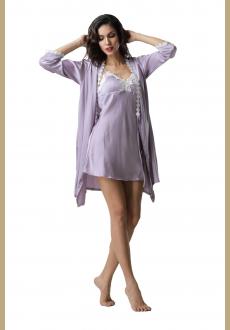 Sexy two piece women long sleeve silk pajamas with padding