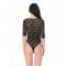 See Through Lace High Cut Teddy With Sleeves   Black 