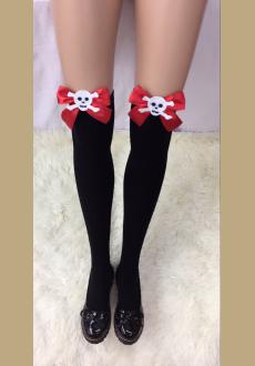 Women's Thigh Stocking with Satin Bows Opaque Over The Knee Halloween Socks