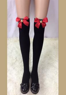 Women's Thigh Stocking with Satin Bows Opaque Over The Knee Halloween Socks