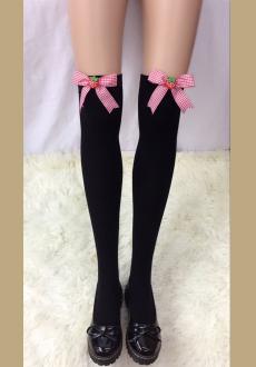 Women's Thigh Stocking with Satin Bows Opaque Over The Knee Halloween Socks