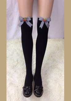 Women's Thigh Stocking with Satin Bows Opaque Over The Knee Halloween Socks