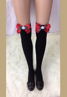 Women's Thigh Stocking with Satin Bows Opaque Over The Knee Halloween Socks