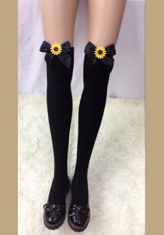 Women's Thigh Stocking with Satin Bows Opaque Over The Knee Halloween Socks