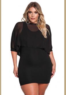 Black Plus Size Chiffon Layered Bodycon Dress