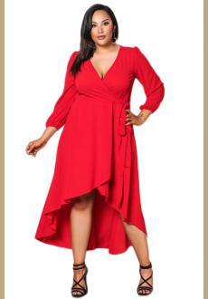 Red Ruffle Wrap Plus Size Hi low Dress