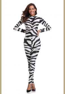 Sexy Halloween zebra cowgirl Print Catsuit Party Fancy Dress Jumpsuit playsuit