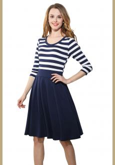 Women Stripes Long Sleeve Vintage Dress